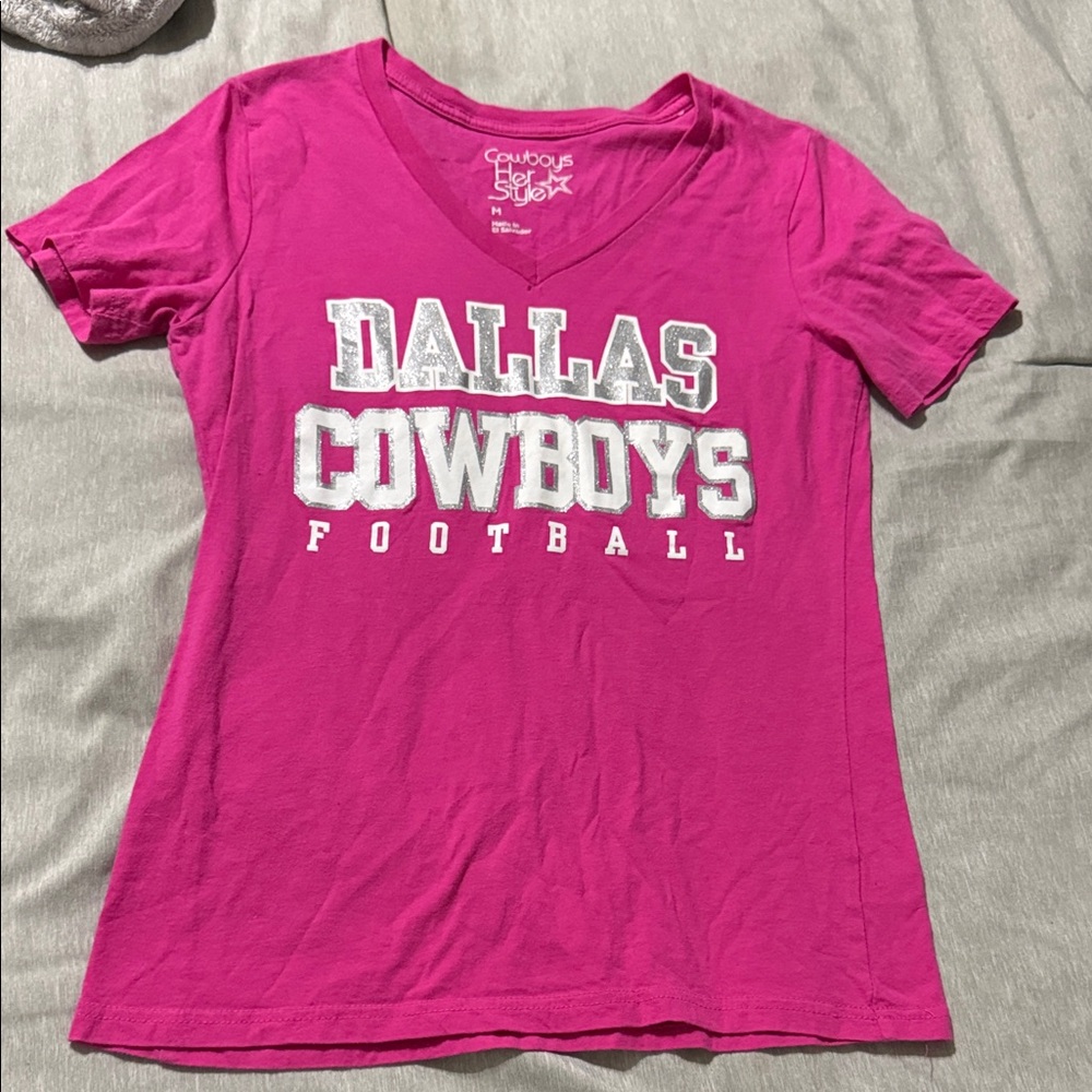 Dallas Cowboys Pink V-Neck Football Tee